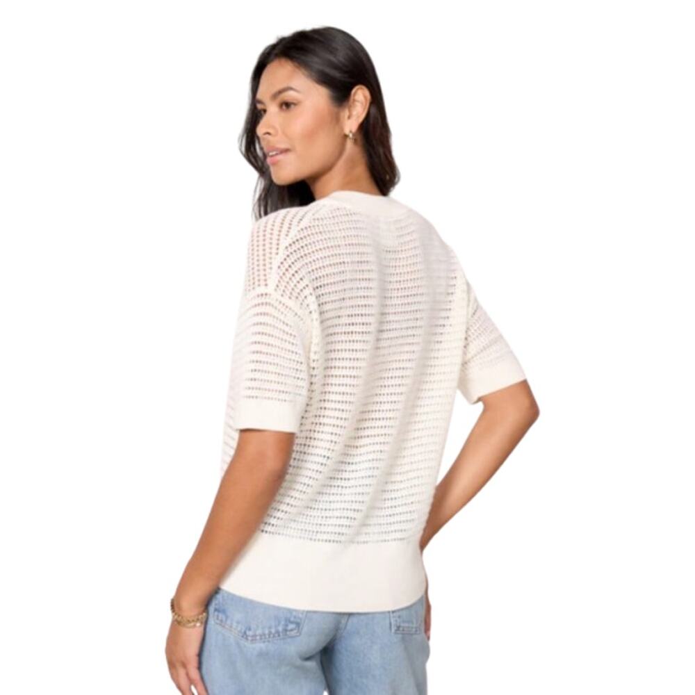 VARLEY Women's Callie Mesh Knit Top Large Beige Egret Short Sleeve NWT - Picture 4 of 13